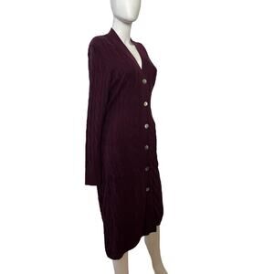 Minnie Rose Dark Purple Loganberry Cableknit Belted Duster XL NWT $275